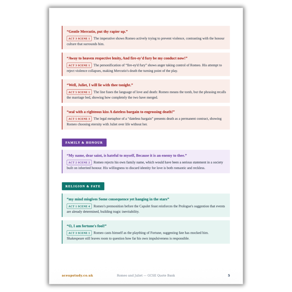 GCSE English Romeo & Juliet Quote Bank