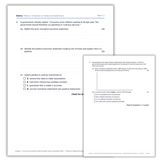 Edexcel A-Level Economics Theme 1 Short-Answer Exam Question Pack
