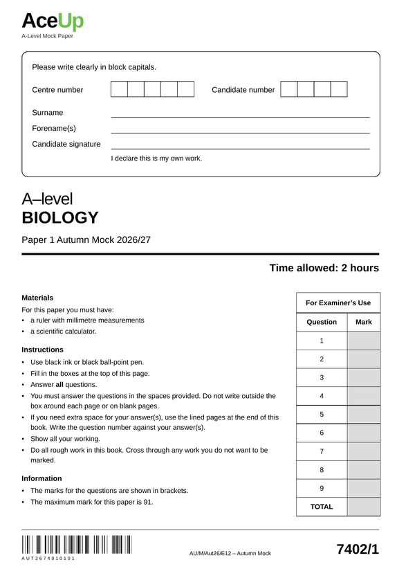 Bio Paper 1 page 1