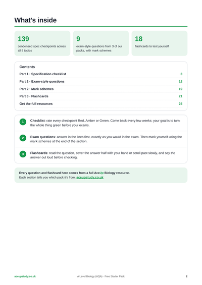 FREE AQA A-Level Biology Starter Pack | Revision Checklist, Exam Questions & Flashcards page 2