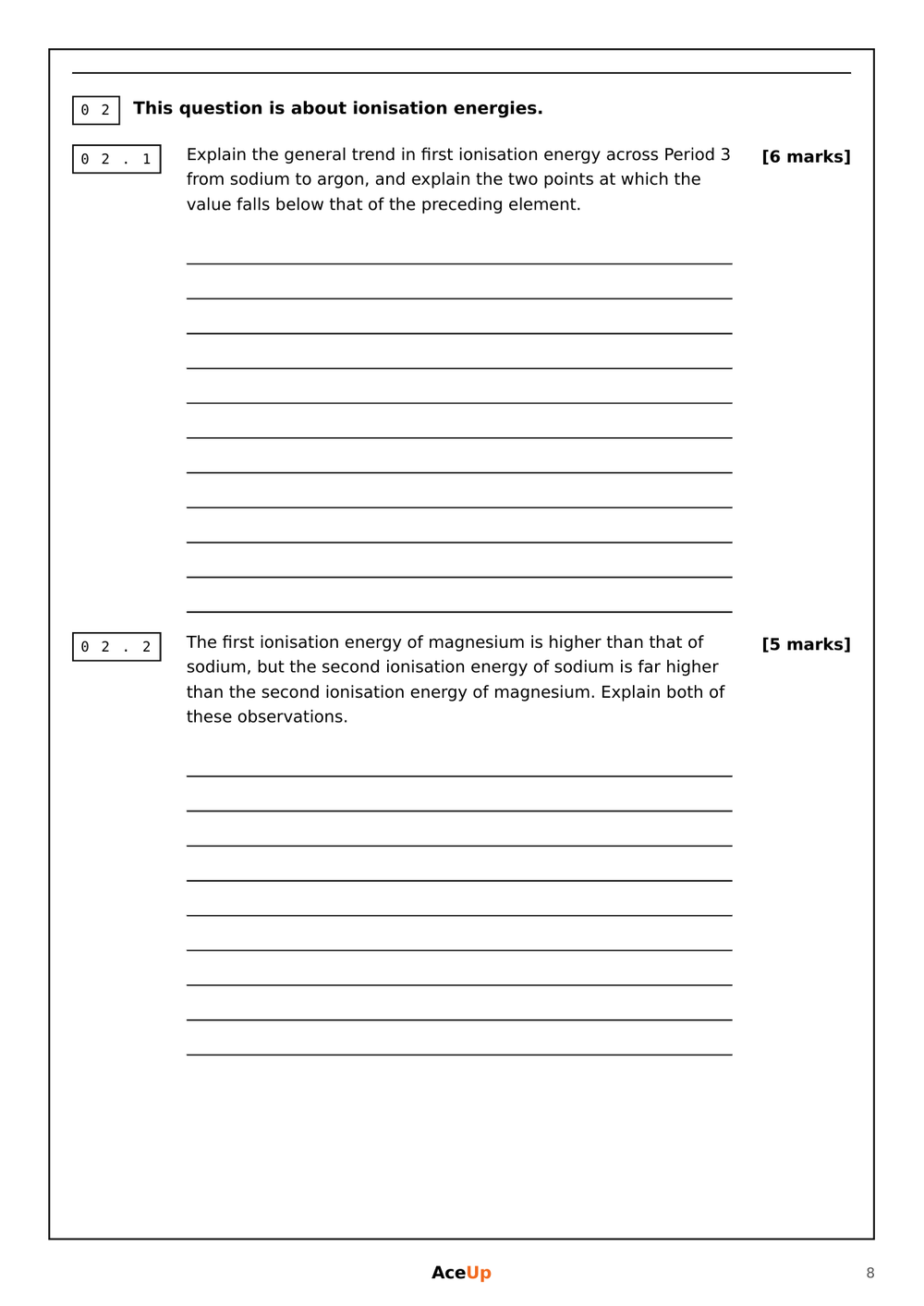 A-level AQA Chemistry Extended Response Exam Pack locked preview page