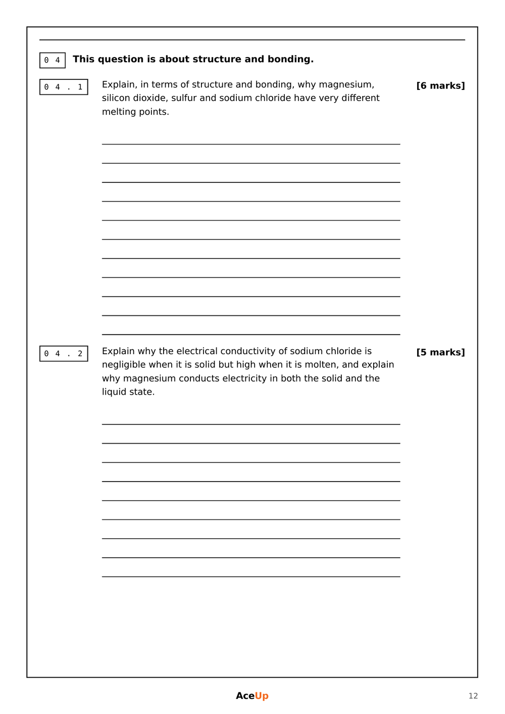 A-level AQA Chemistry Extended Response Exam Pack locked preview page