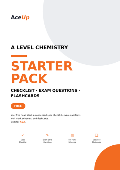 FREE AQA A-Level Chemistry Starter Pack | Revision Checklist, Exam Questions & Flashcards page 1