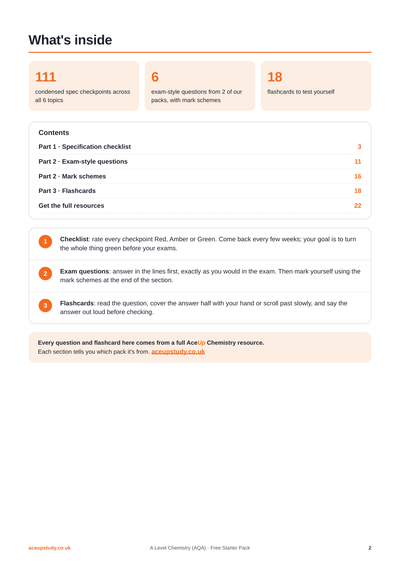 FREE AQA A-Level Chemistry Starter Pack | Revision Checklist, Exam Questions & Flashcards page 2