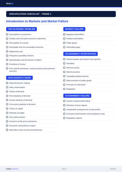 A-level Economics Checklist and Definitions Pack (FREE) page 3