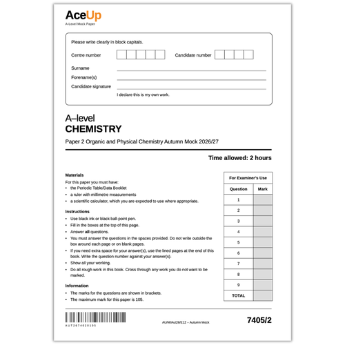 A-level AQA Chemistry Mock Paper 2 (2026/27)
