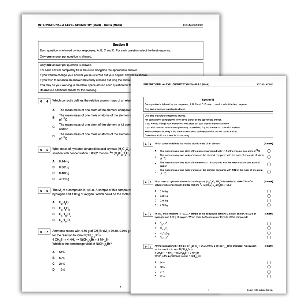 Extra MCQs A-level Chemistry Paper 3 Set