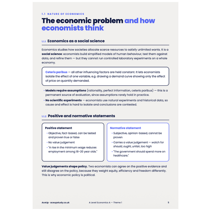 Edexcel A-Level Economics Theme 1 Summary Notes