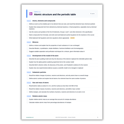 AQA GCSE Chemistry Revision Checklist