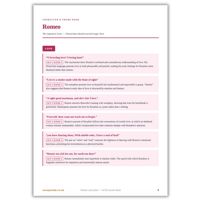 GCSE English Romeo & Juliet Quote Bank