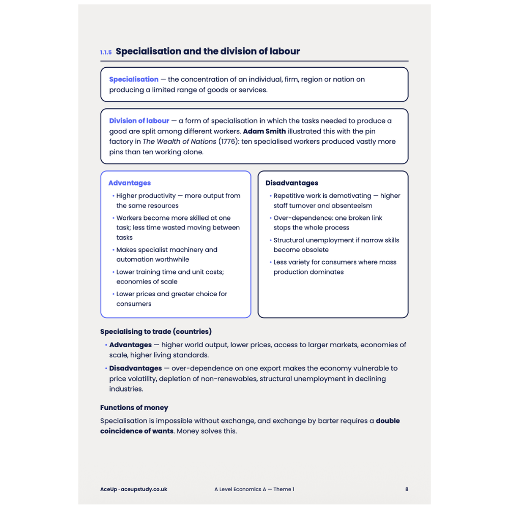 Edexcel A-Level Economics Theme 1 Summary Notes