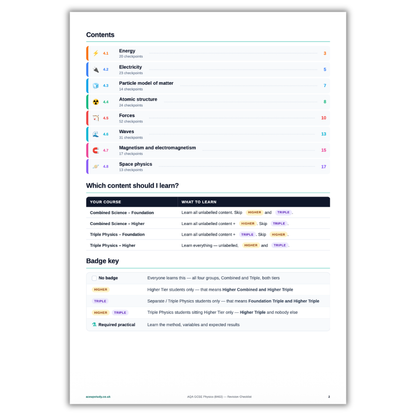 AQA GCSE Physics Revision Checklist