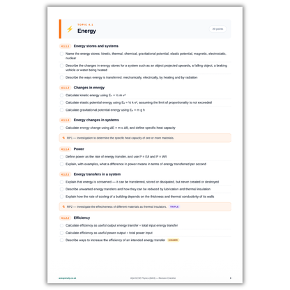 AQA GCSE Physics Revision Checklist