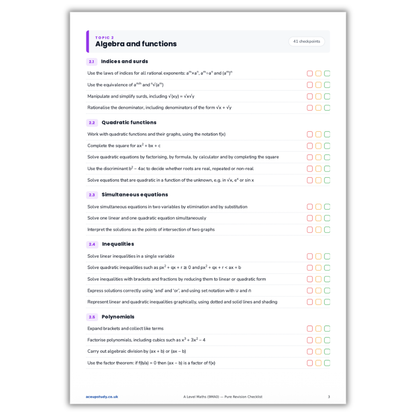 A-level Edexcel Pure Maths Checklist (NEW)