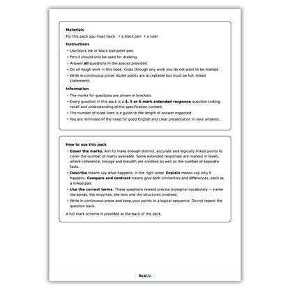 A-level AQA Biology Extended Response Exam Pack