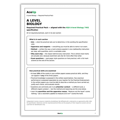 AQA A-Level Biology Required Practicals Revision & Exam Pack