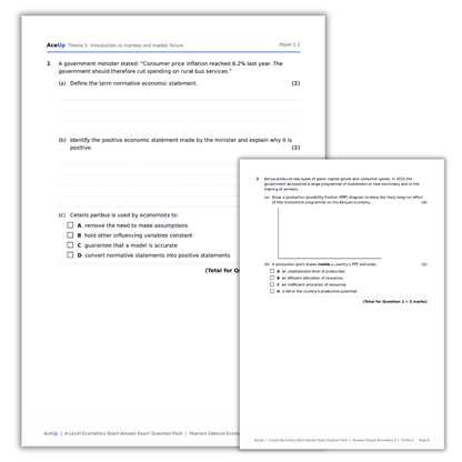 Edexcel A-Level Economics Theme 1 Short-Answer Exam Question Pack