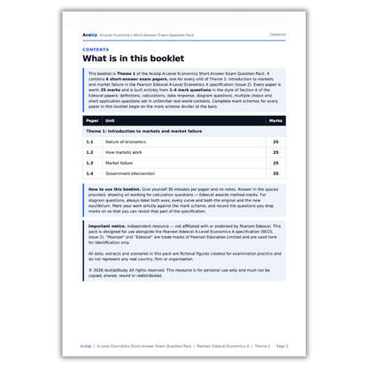 Edexcel A-Level Economics Theme 1 Short-Answer Exam Question Pack