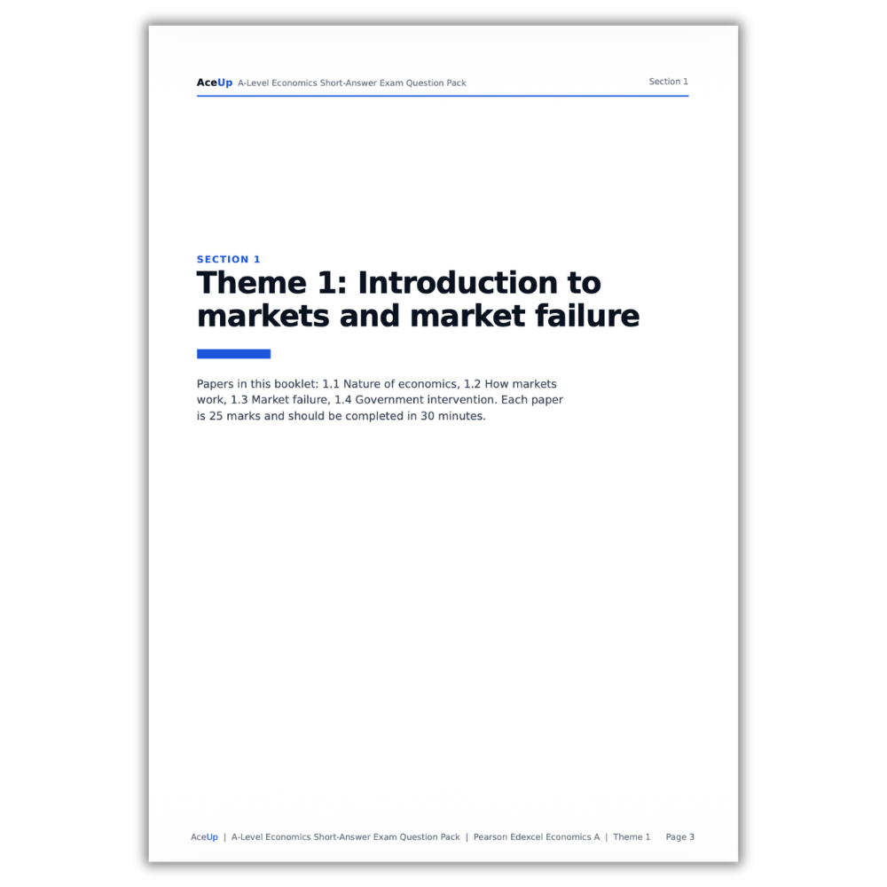 Edexcel A-Level Economics Theme 1 Short-Answer Exam Question Pack