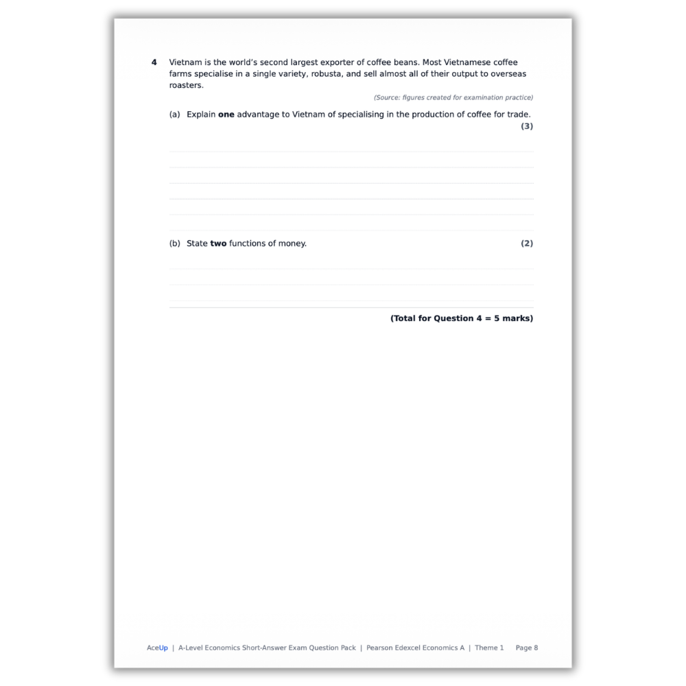 Edexcel A-Level Economics Theme 1 Short-Answer Exam Question Pack