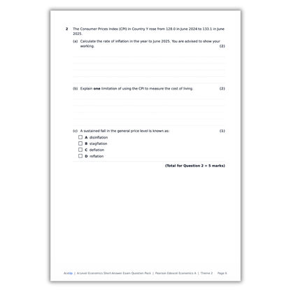 Edexcel A-Level Economics Theme 2 Short-Answer Exam Question Pack