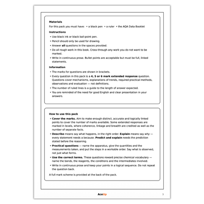 A-level AQA Chemistry Extended Response Exam Pack