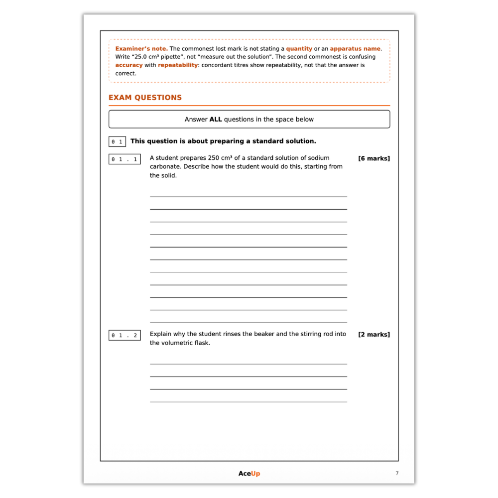 AQA A-Level Chemistry Required Practicals Revision & Exam Pack