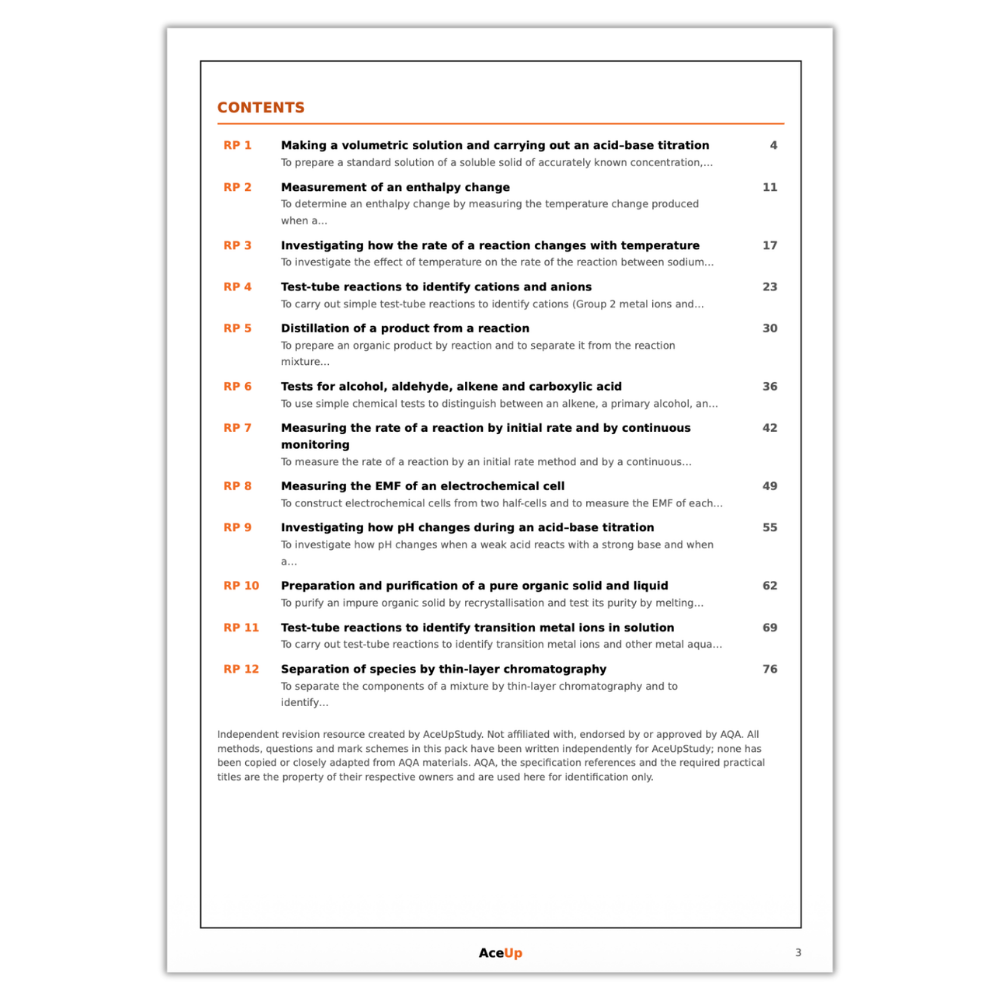 AQA A-Level Chemistry Required Practicals Revision & Exam Pack