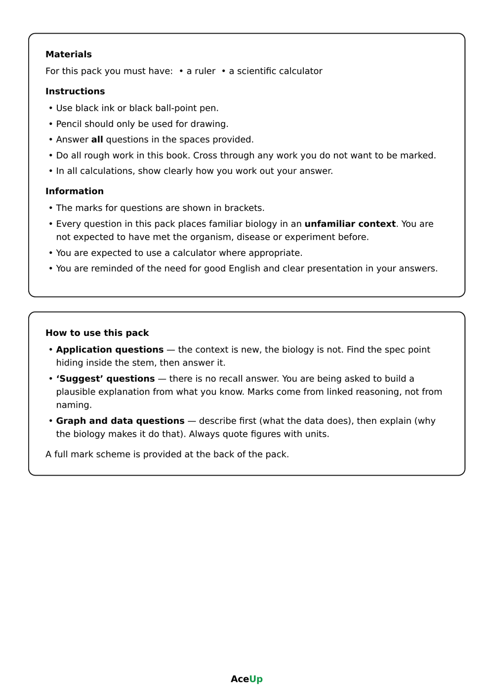 AQA A-level Biology Application Exam Pack preview page 2