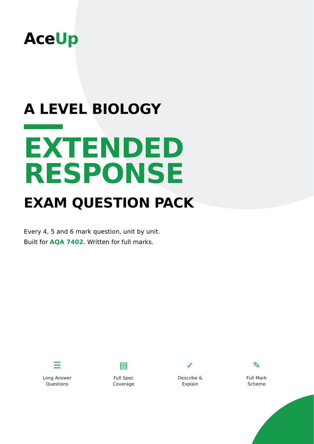 A-level AQA Biology Extended Response Exam Pack preview page 1
