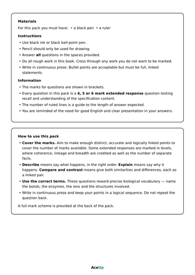 A-level AQA Biology Extended Response Exam Pack preview page 2