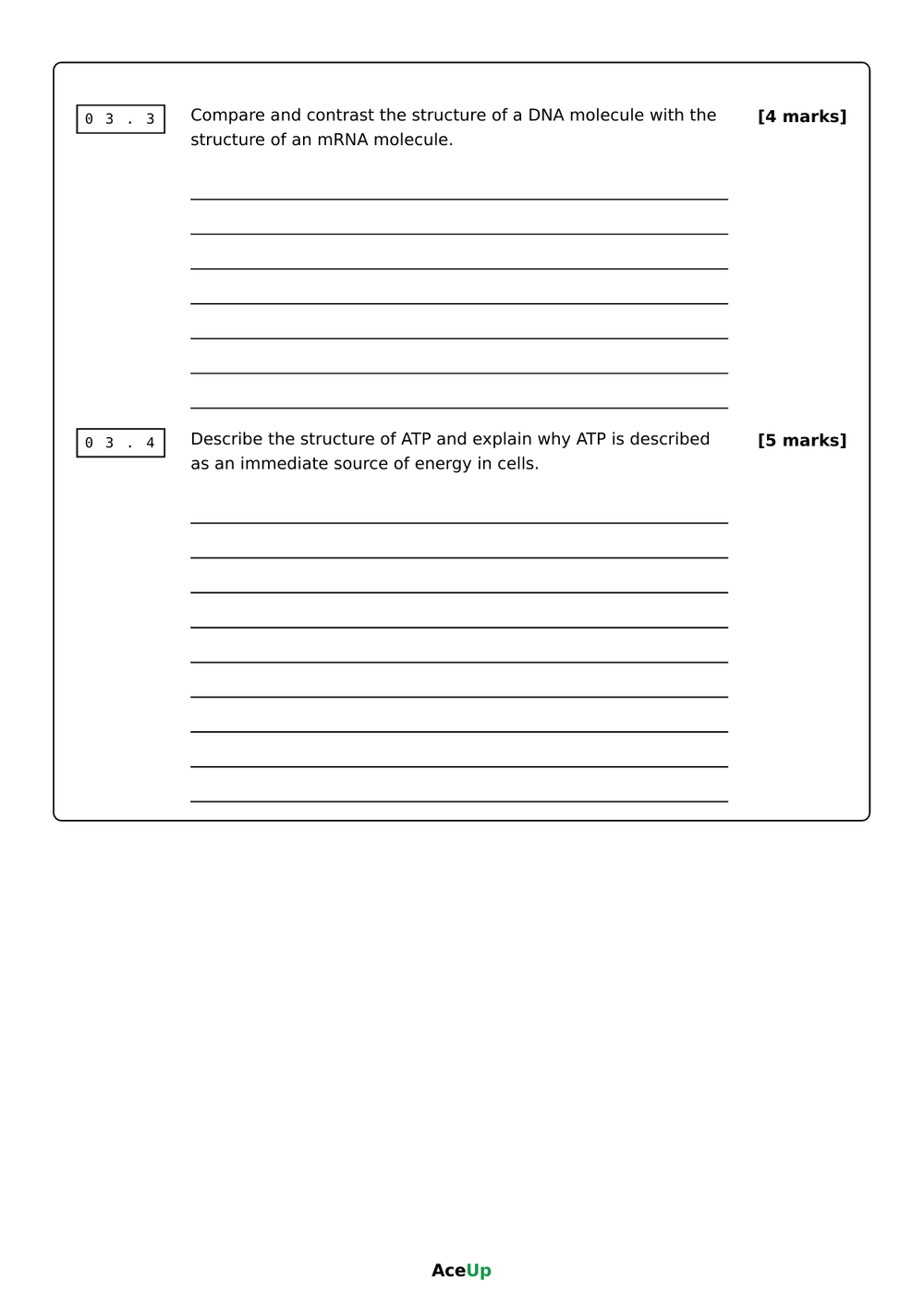 A-level AQA Biology Extended Response Exam Pack locked preview page