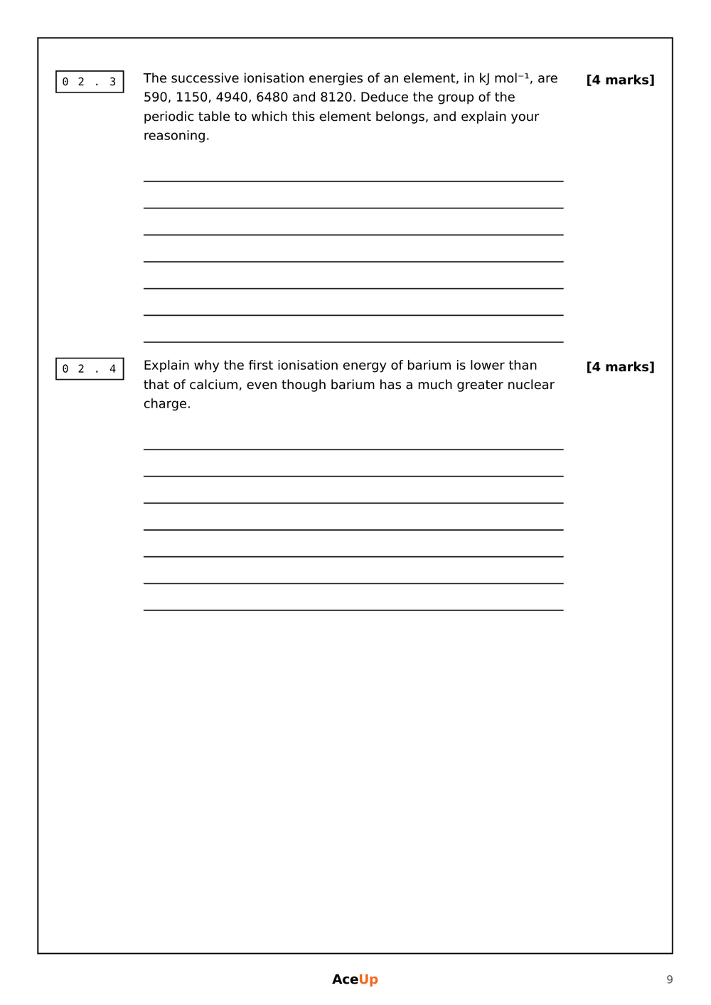 A-level AQA Chemistry Extended Response Exam Pack preview page 5
