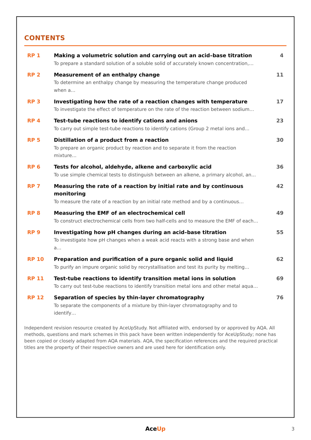 AQA A-Level Chemistry Required Practicals Revision & Exam Pack preview page 2