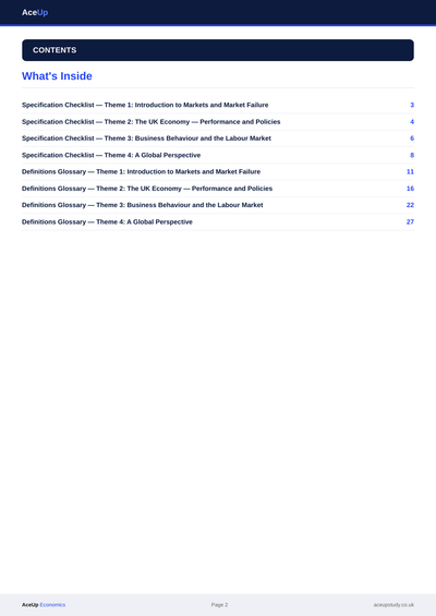 A-level Economics Checklist and Definitions Pack (FREE) page 2