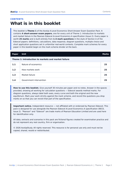 Edexcel A-Level Economics Theme 1 Short-Answer Exam Question Pack preview page 2