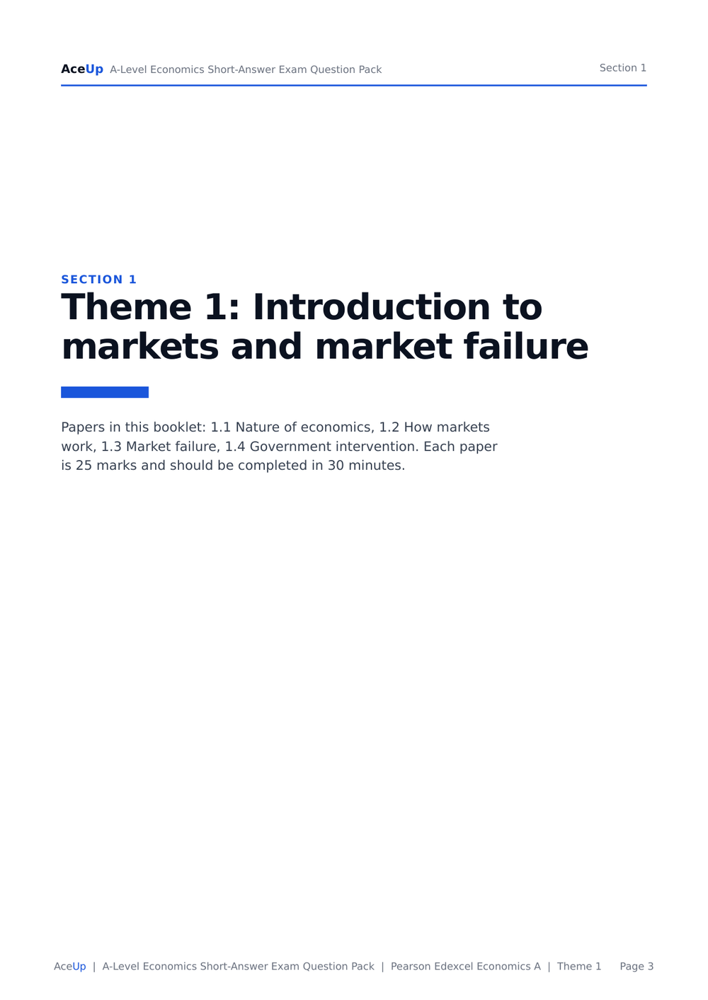 Edexcel A-Level Economics Theme 1 Short-Answer Exam Question Pack preview page 3