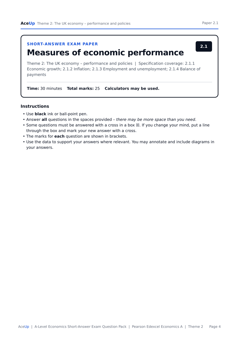 Edexcel A-Level Economics Theme 2 Short-Answer Exam Question Pack preview page 4