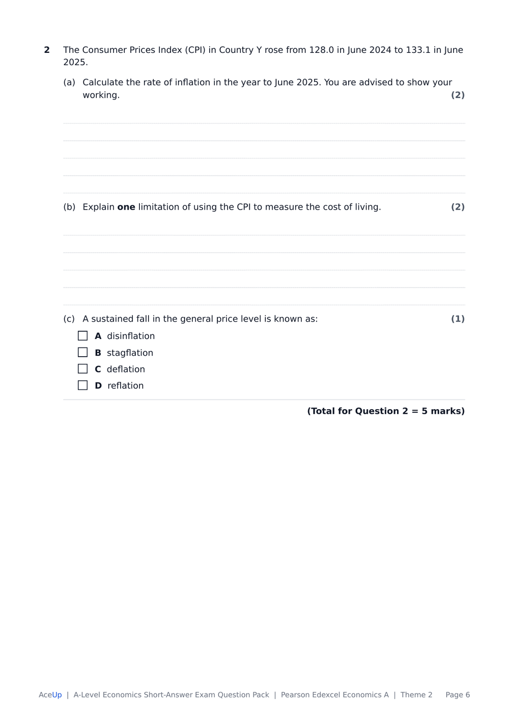 Edexcel A-Level Economics Theme 2 Short-Answer Exam Question Pack locked preview page