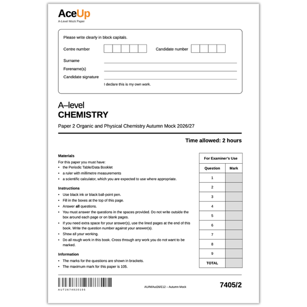 A-level AQA Chemistry Mock Paper 2 (2026/27)